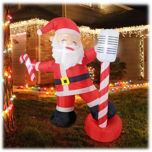 6FT Inflatable Singing Santa with Microphone for Christmas Yard Party Decor - Picture 1 of 7